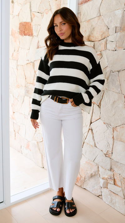 Load image into Gallery viewer, Jadin Knitted Jumper - Black / White Stripe
