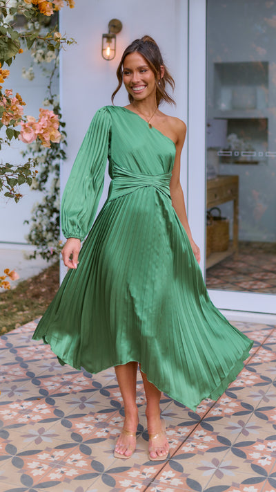 Load image into Gallery viewer, Brooklyn One Shoulder Midi Dress - Green
