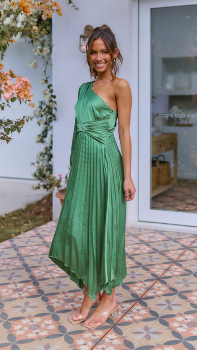 Load image into Gallery viewer, Brooklyn One Shoulder Midi Dress - Green
