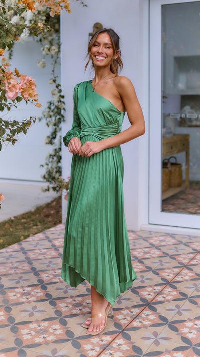 Load image into Gallery viewer, Brooklyn One Shoulder Midi Dress - Green - Billy J

