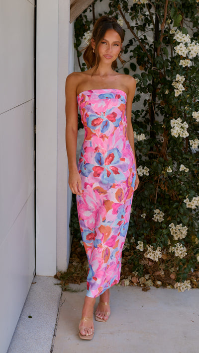Load image into Gallery viewer, Miya Maxi Dress - Pink/Blue Print
