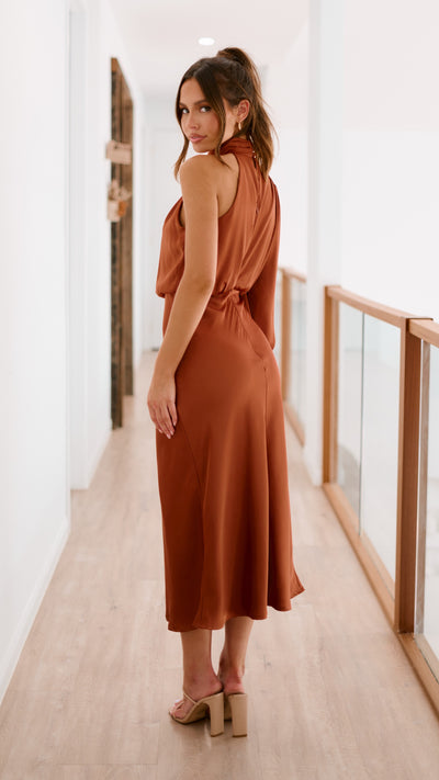 Load image into Gallery viewer, Esther One Shoulder Long Sleeve Dress - Copper - Billy J
