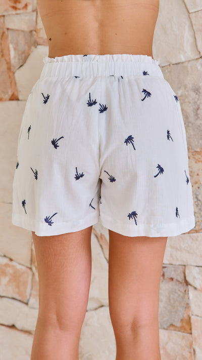 Load image into Gallery viewer, Palm Embroidered Shorts - White / Navy
