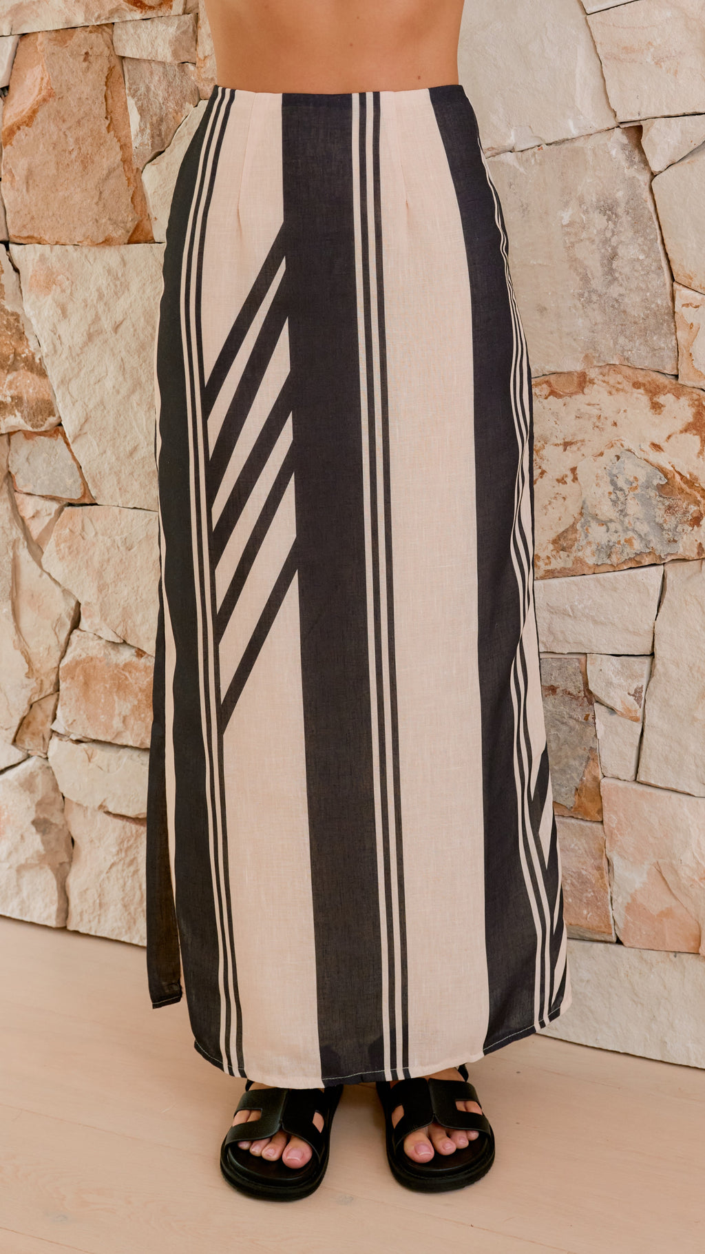 Jayme Midi Skirt - Black / Cream Stripe