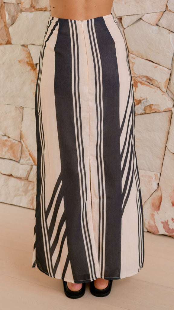 Jayme Midi Skirt - Black / Cream Stripe