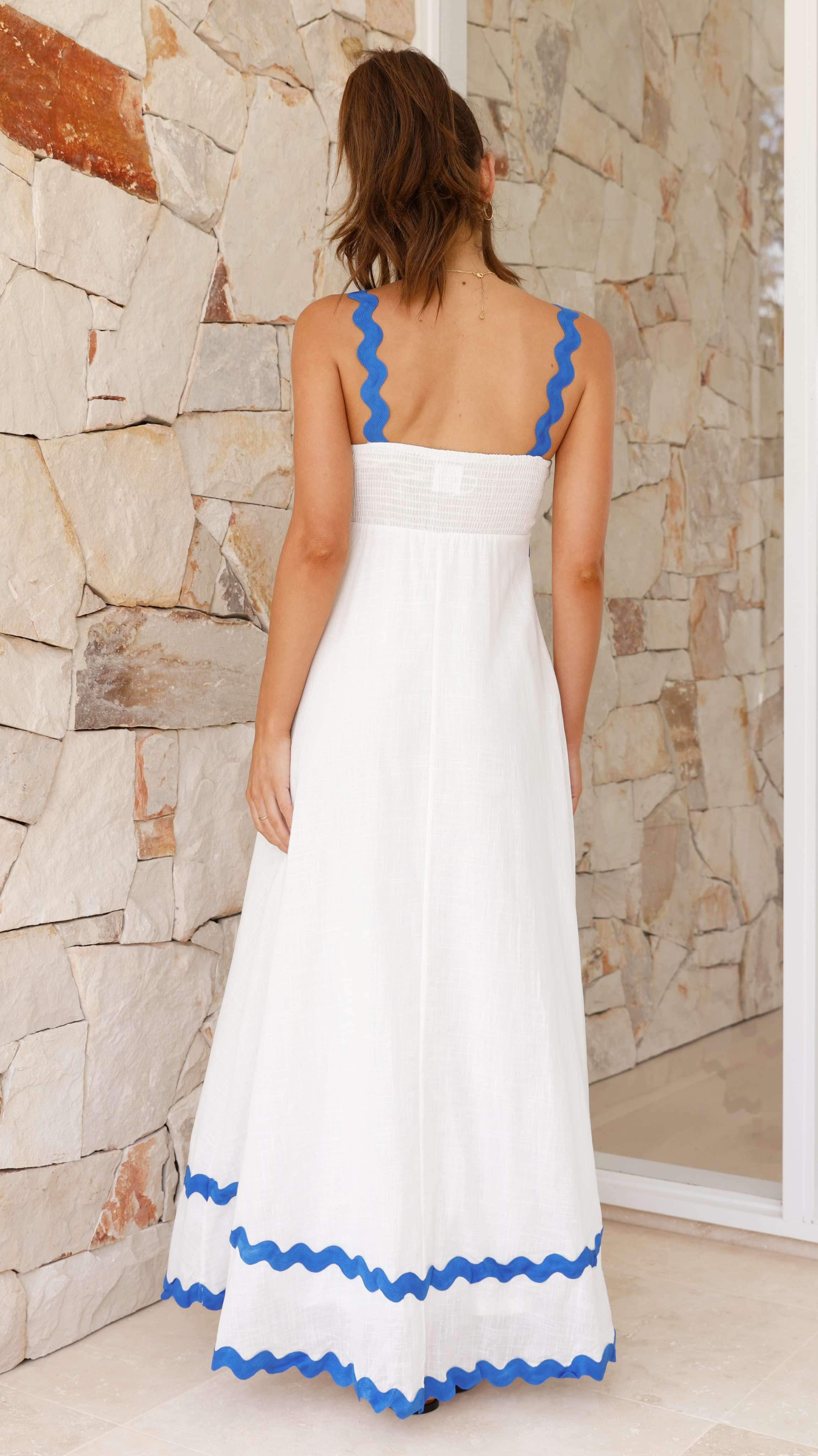 Daleyza Maxi Dress - White / Blue - Billy J