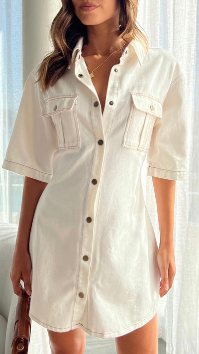 Load image into Gallery viewer, Raz Mini Dress - White Denim
