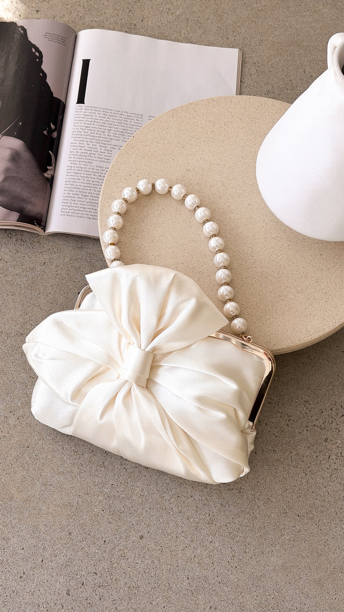 Satin Bow Clutch - Ivory - Billy J