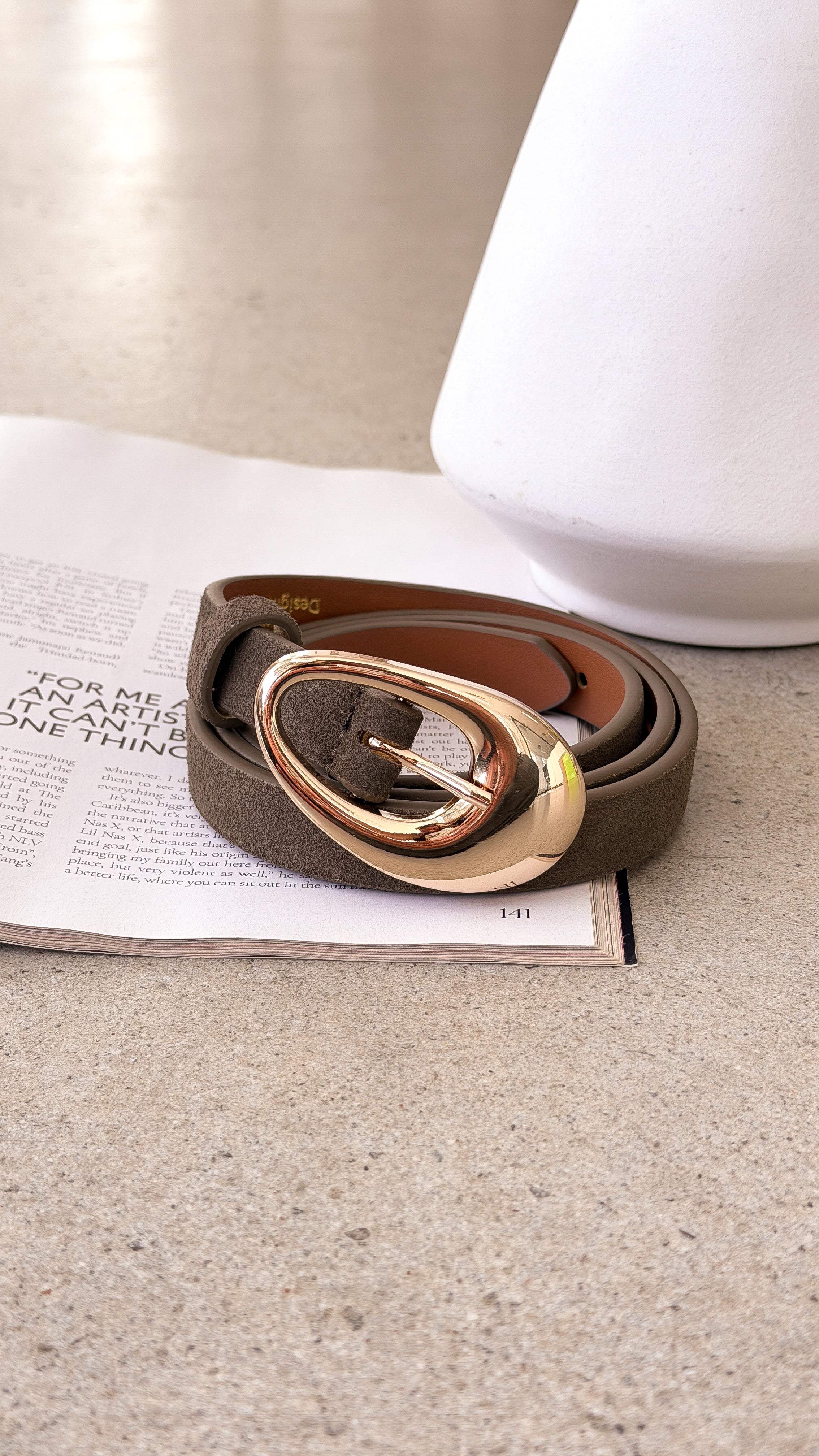 Celina Organic Buckle Belt - Olive Genuine Leather - Billy J