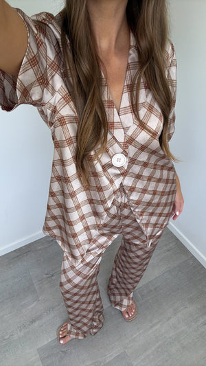 Imogen Button Shirt - Brown Plaid - Billy J