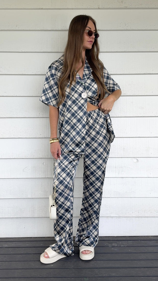 Imogen Button Shirt - Blue/Cream Plaid - Billy J