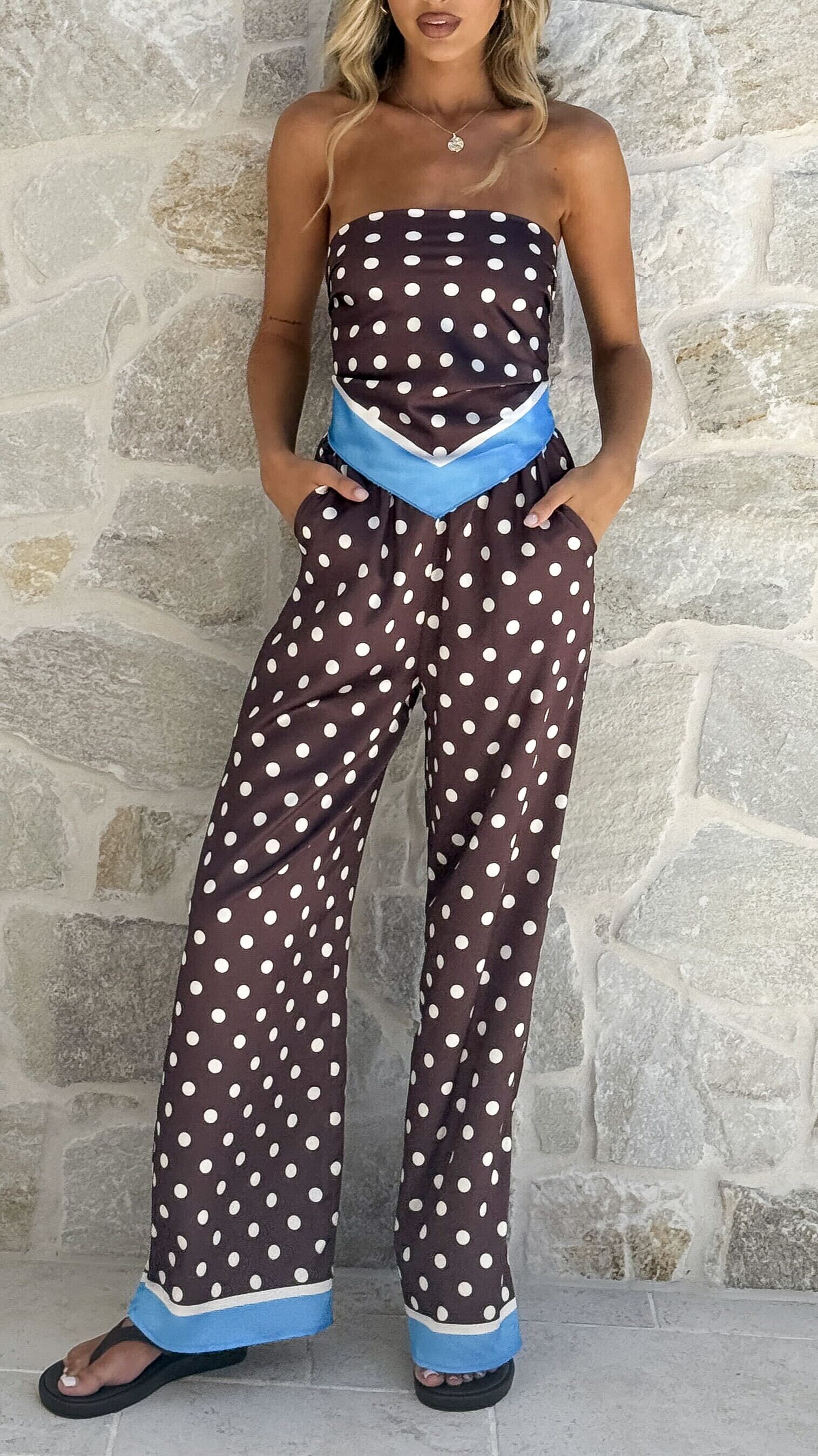 Harley Scarf Top and Pants Set - Brown Polka - Billy J