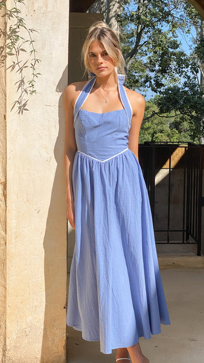 Load image into Gallery viewer, Callithyia Maxi Dress - Blue / White - Billy J
