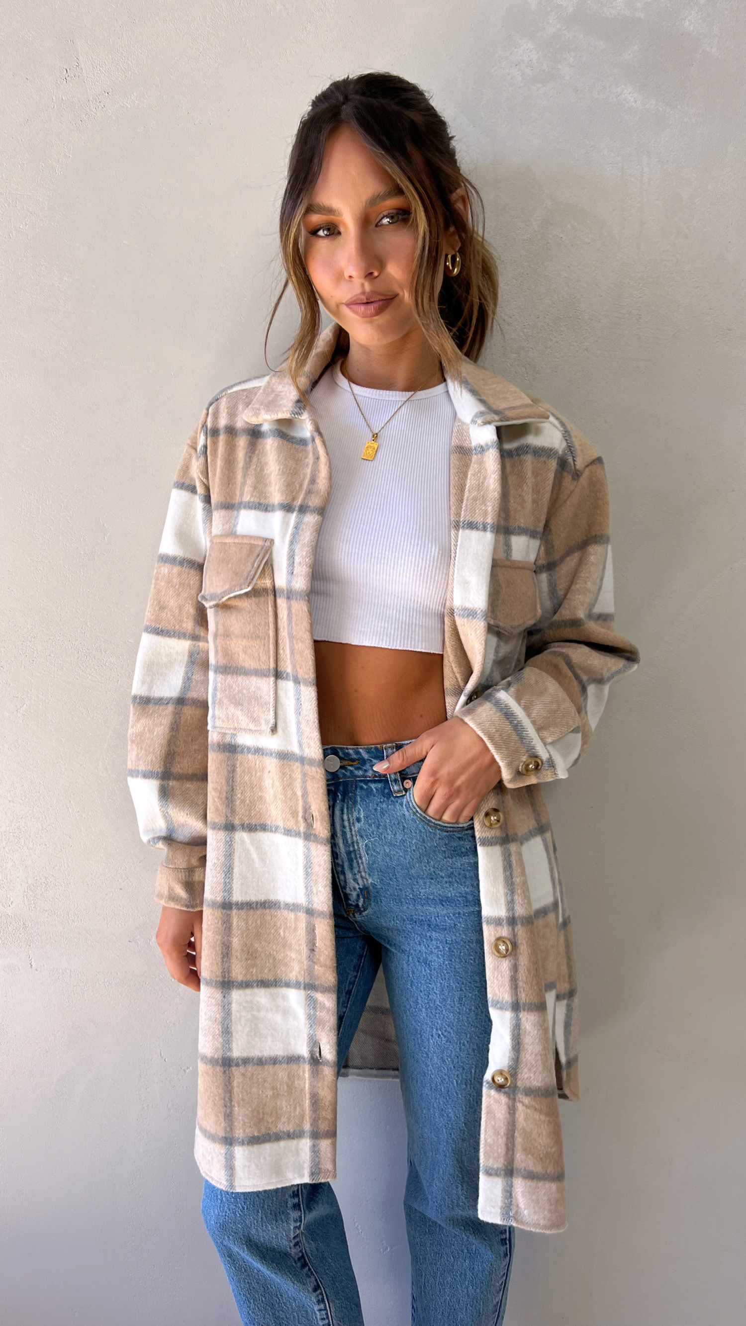 Saskia Jacket - Beige/Cream Check - Billy J