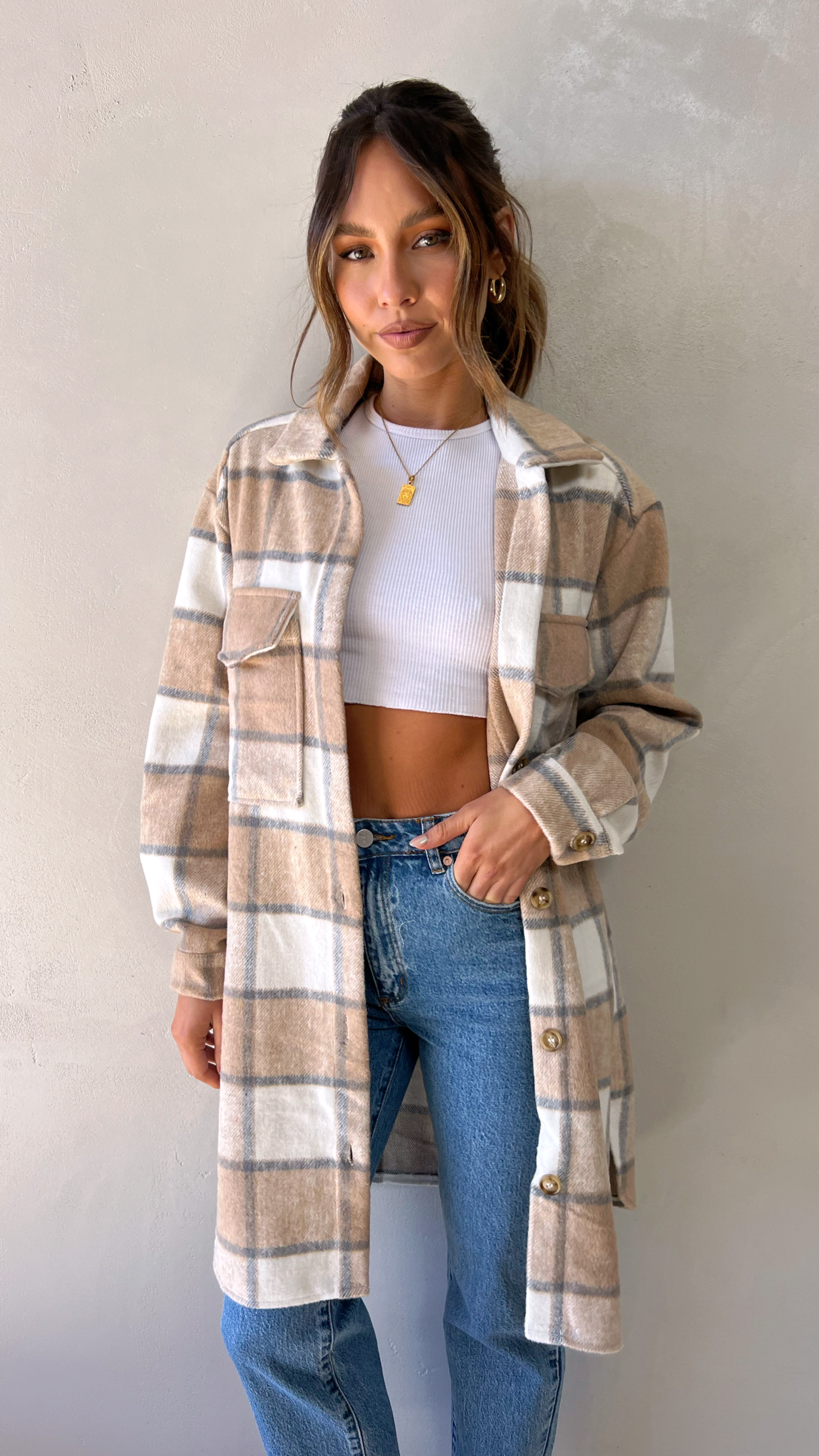 Saskia Jacket - Beige/Cream Check - Billy J