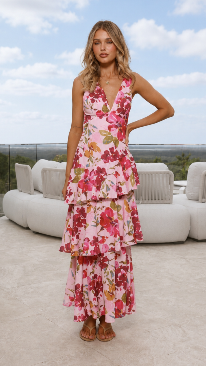 Stasie Maxi Dress - Pink Floral - Billy J