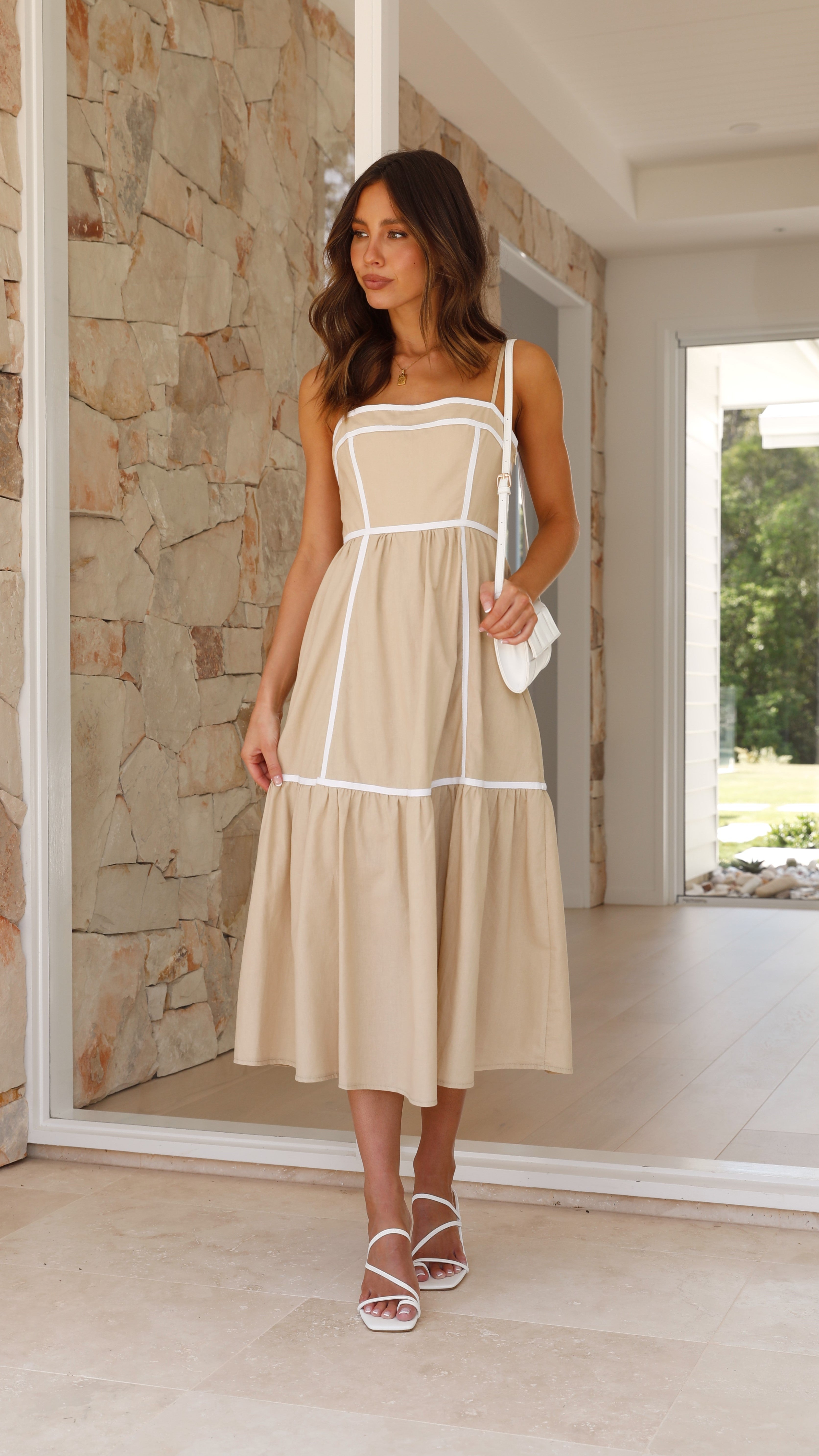 Baina Midi Dress - Beige / White