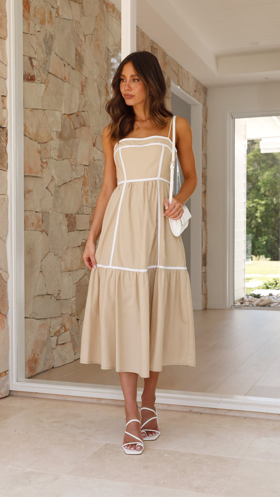 Baina Midi Dress - Beige / White - Buy Women's Dresses - Billy J