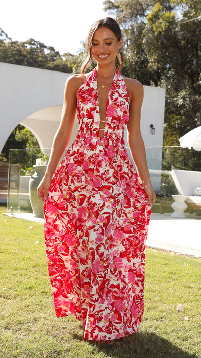 Load image into Gallery viewer, Vanessa Maxi Dress - Pink/Red Floral
