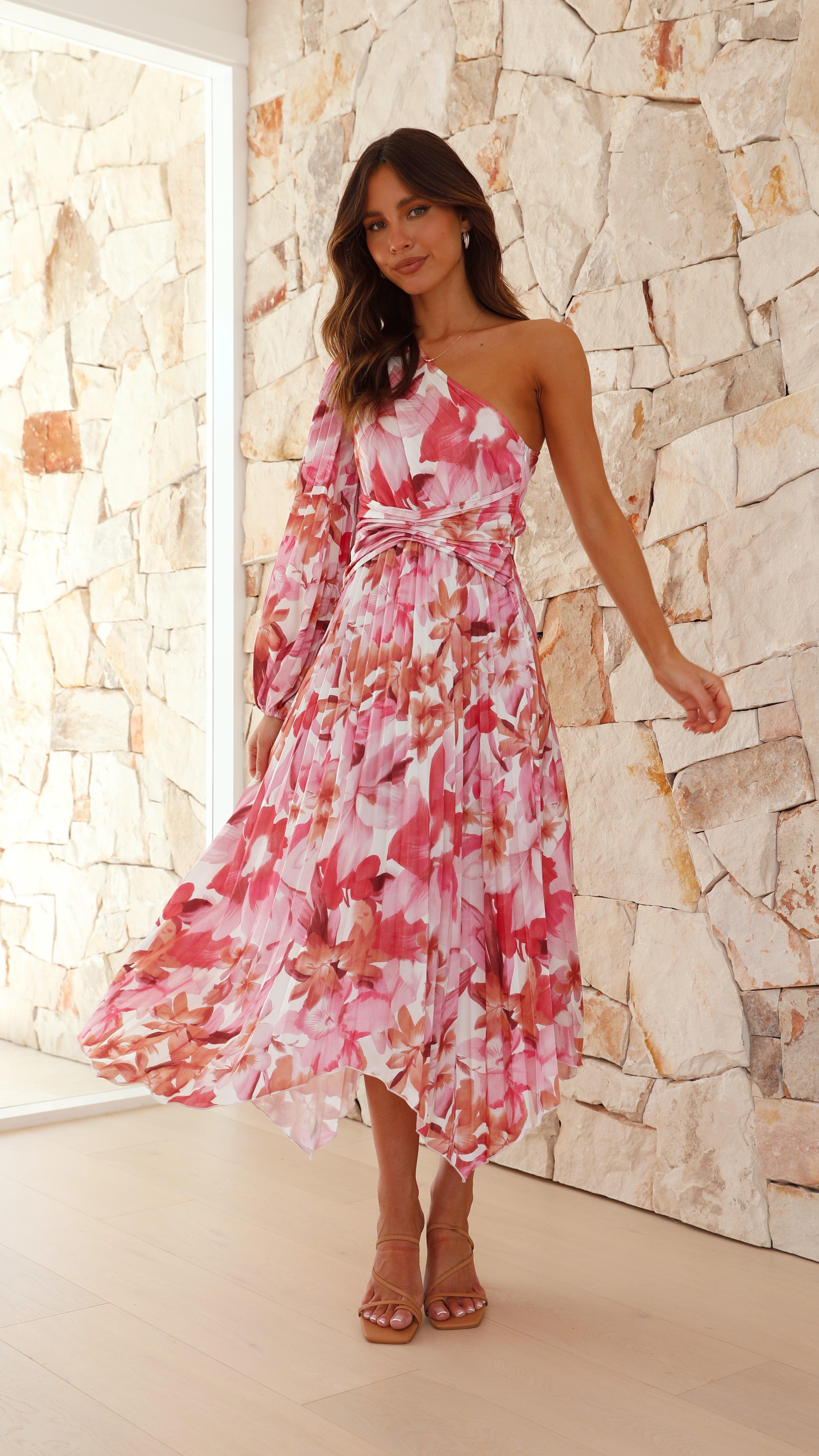 Brooklyn One Shoulder Midi Dress - Pink Floral - Buy Women's Dresses ...