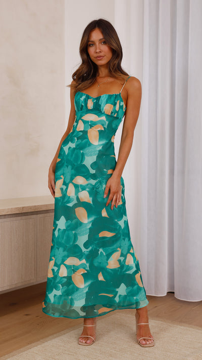 Load image into Gallery viewer, Margie Midi Dress - Green Print - Billy J
