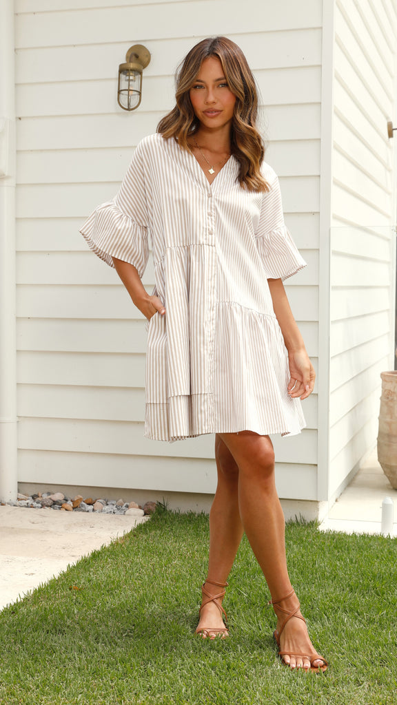 Nerissa Mini Dress - Beige/White