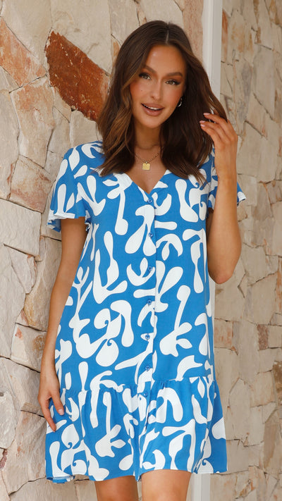 Load image into Gallery viewer, Taini Mini Dress - Blue Print
