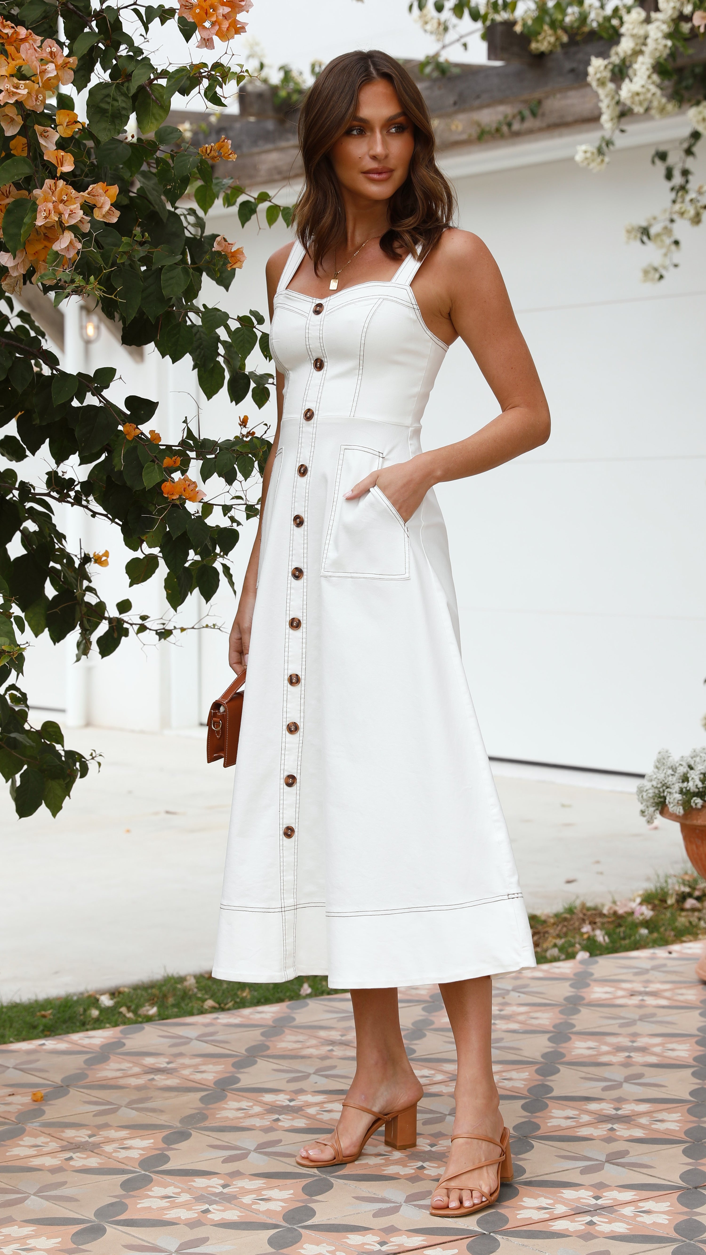 Indigo Midi Dress - White Denim - Billy J