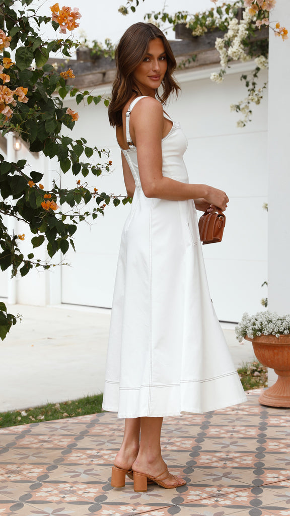 Topshop puff-sleeved denim dress in white | ASOS
