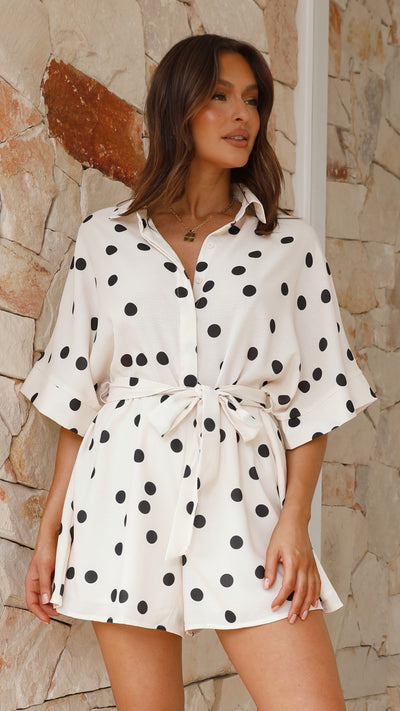 Load image into Gallery viewer, Tami Playsuit - Beige/Black Spot
