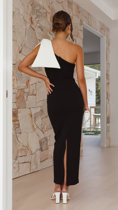 Load image into Gallery viewer, Celeste Midi Dress - Black/White Bow
