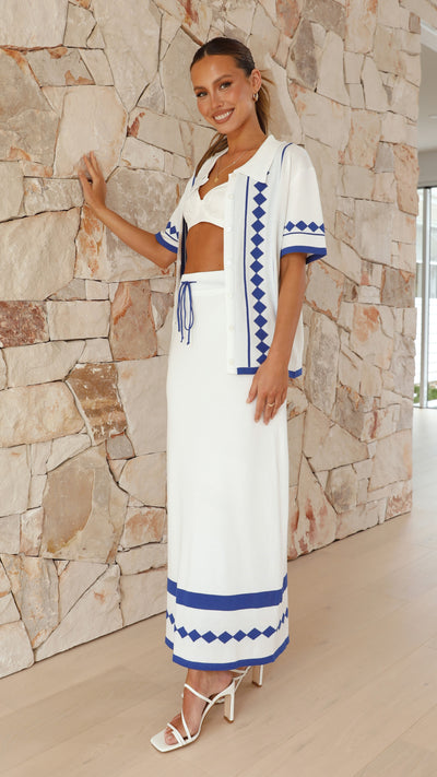 Load image into Gallery viewer, Raven Top and Maxi Skirt Set - White/Blue - Billy J
