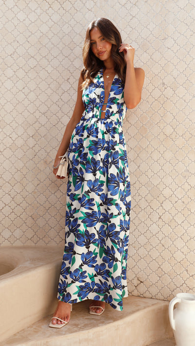 Load image into Gallery viewer, Vanessa Maxi Dress - Blue/Green Floral
