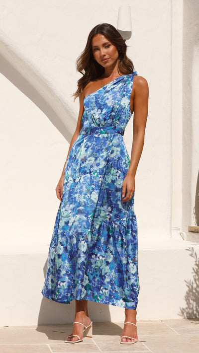 Load image into Gallery viewer, Tori Midi Dress- Blue Floral
