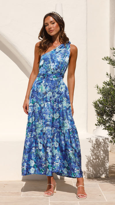 Load image into Gallery viewer, Tori Midi Dress- Blue Floral
