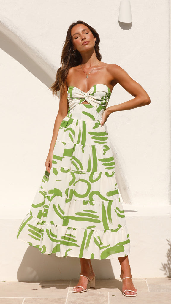 Hazel Midi Dress - Green Print