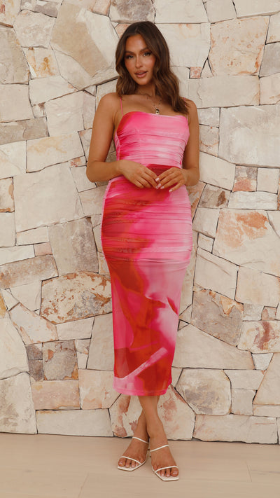 Load image into Gallery viewer, Kourt Midi Dress - Pink Print
