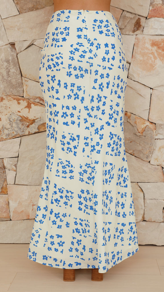 Marieen Top and Maxi Skirt Set - Cream/Blue Floral