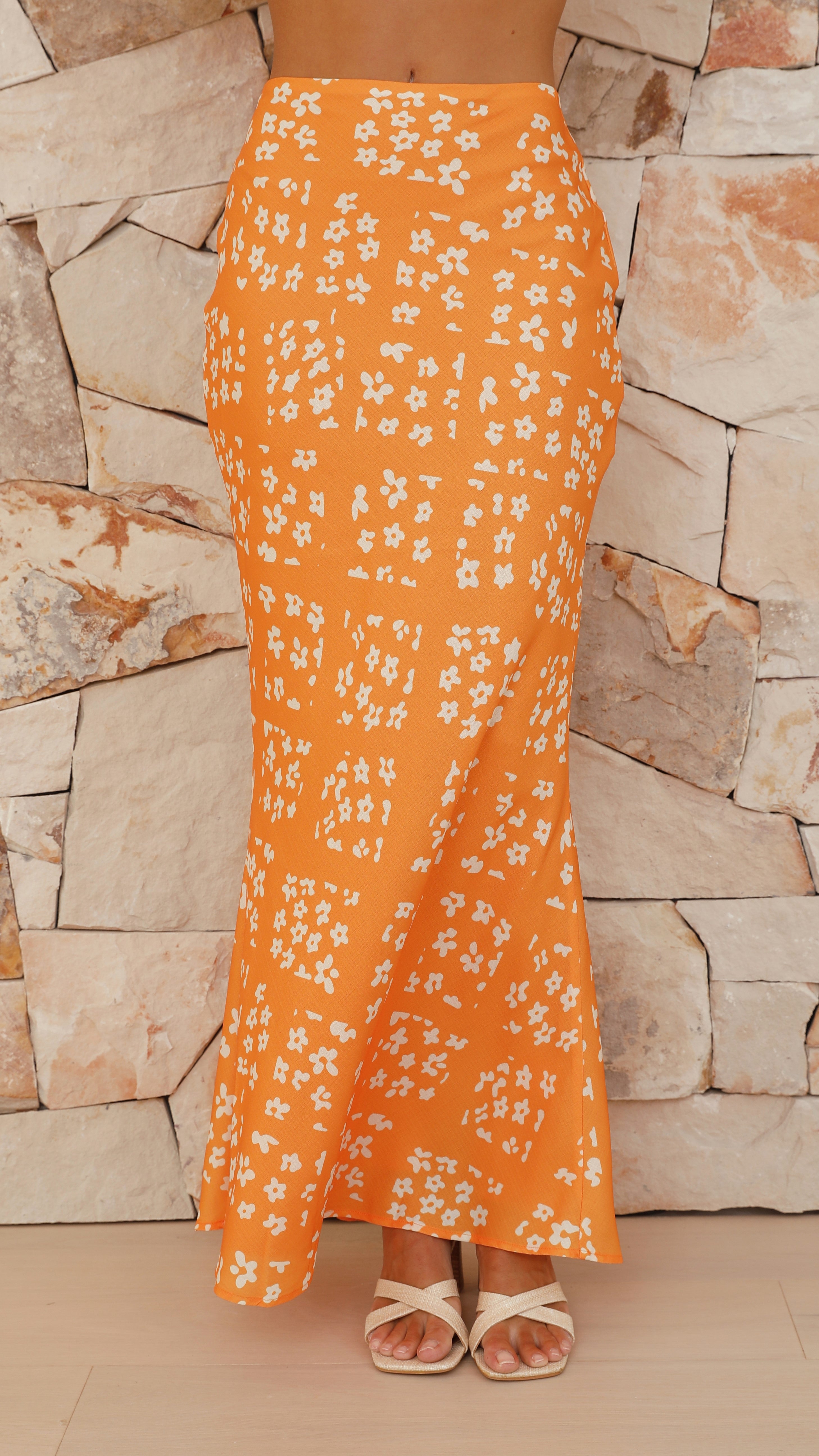 Marieen Top and Maxi Skirt Set - Orange Floral - Billy J