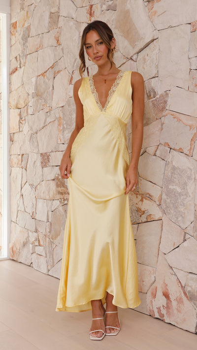 Load image into Gallery viewer, Basiano Maxi Dress - Yellow / Lace - Billy J
