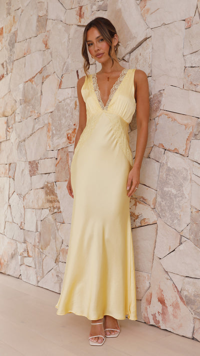 Load image into Gallery viewer, Basiano Maxi Dress - Yellow / Lace
