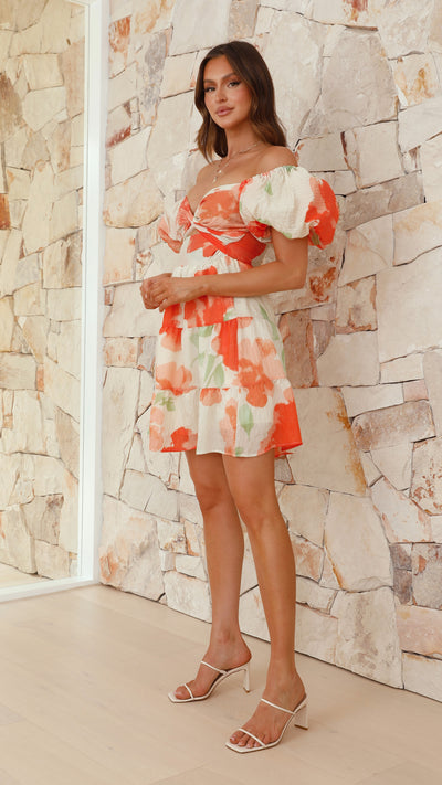 Load image into Gallery viewer, Coral Mini Dress - Orange Floral
