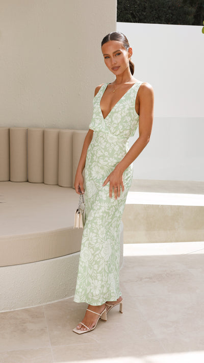 Load image into Gallery viewer, Julietta Maxi Dress - Green Floral - Billy J
