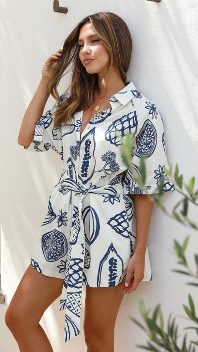 Load image into Gallery viewer, Holiday Playsuit - Blue Print
