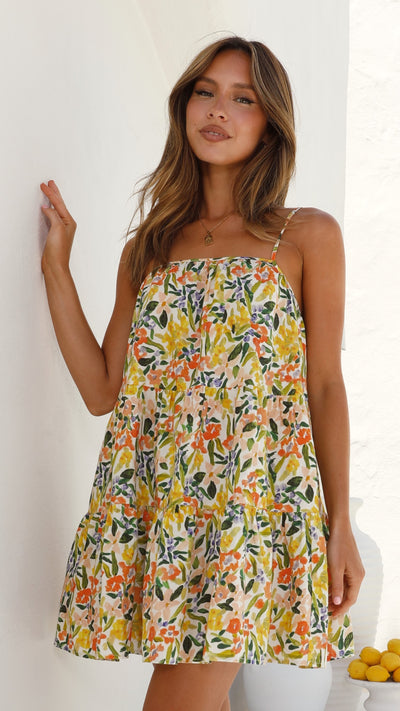 Load image into Gallery viewer, Audrie Mini Dress - Lemon Floral
