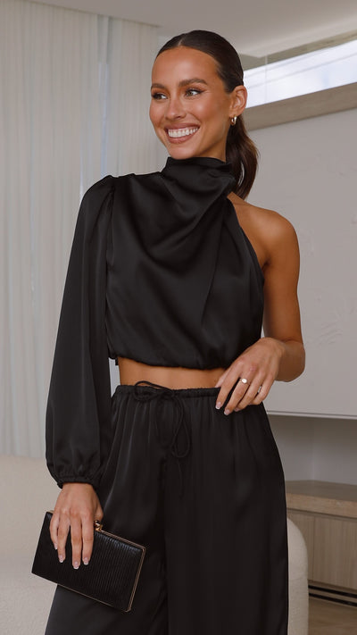 Load image into Gallery viewer, Esther One Shoulder Long Sleeve Top - Black
