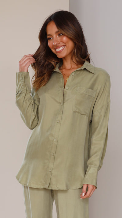 Load image into Gallery viewer, Graciela Button Up Shirt - Sage Cupro
