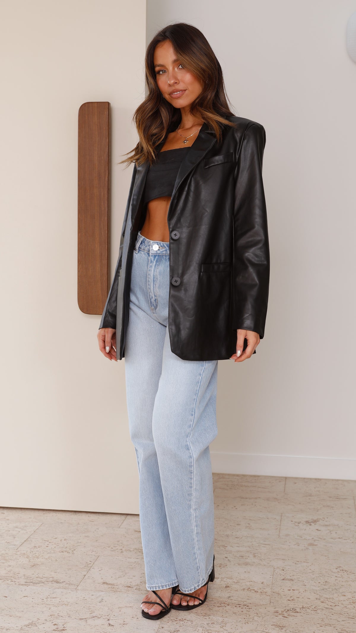 Belinda Faux Leather Blazer - Black - Billy J