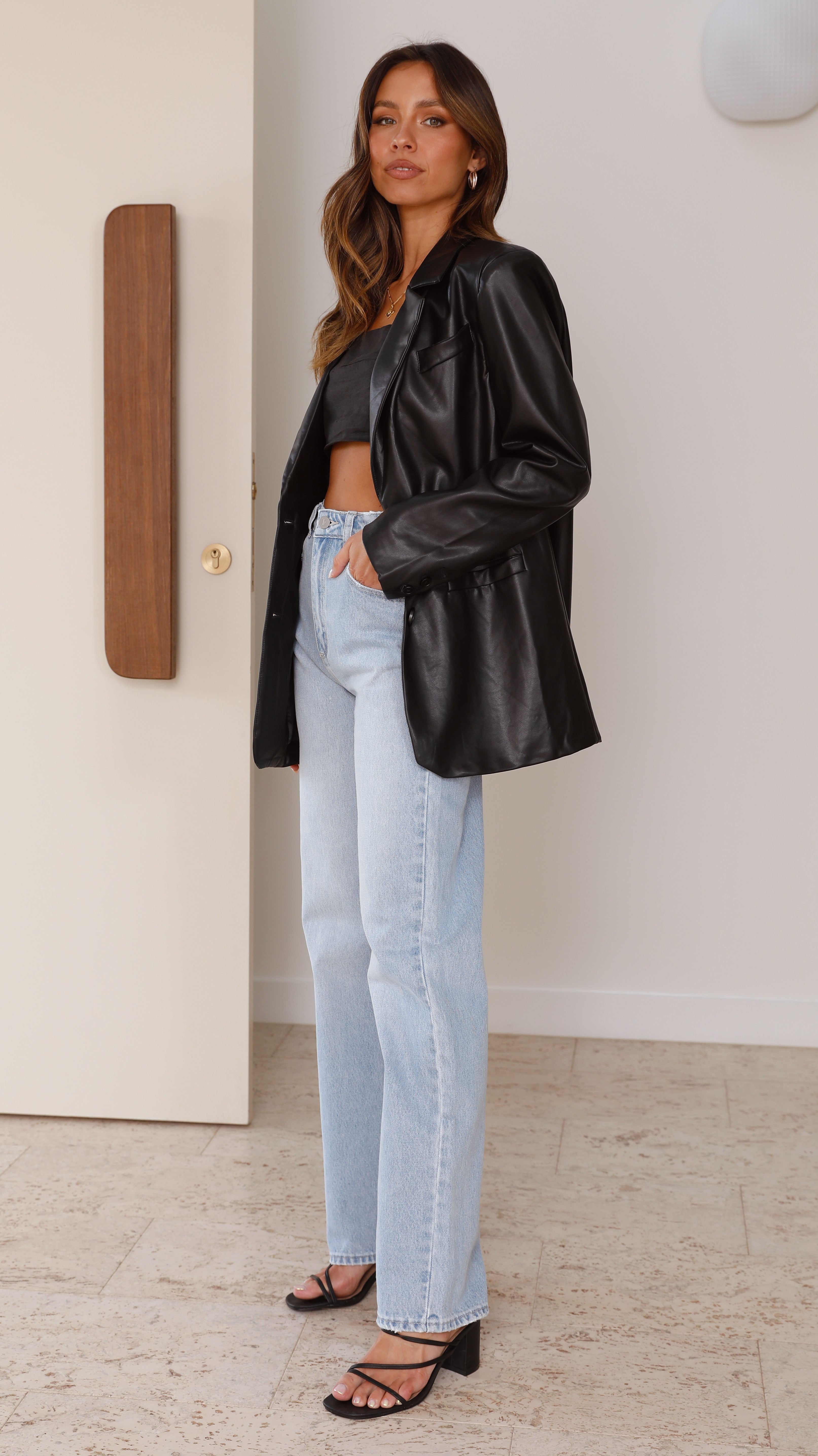 Belinda Leather Blazer - Black