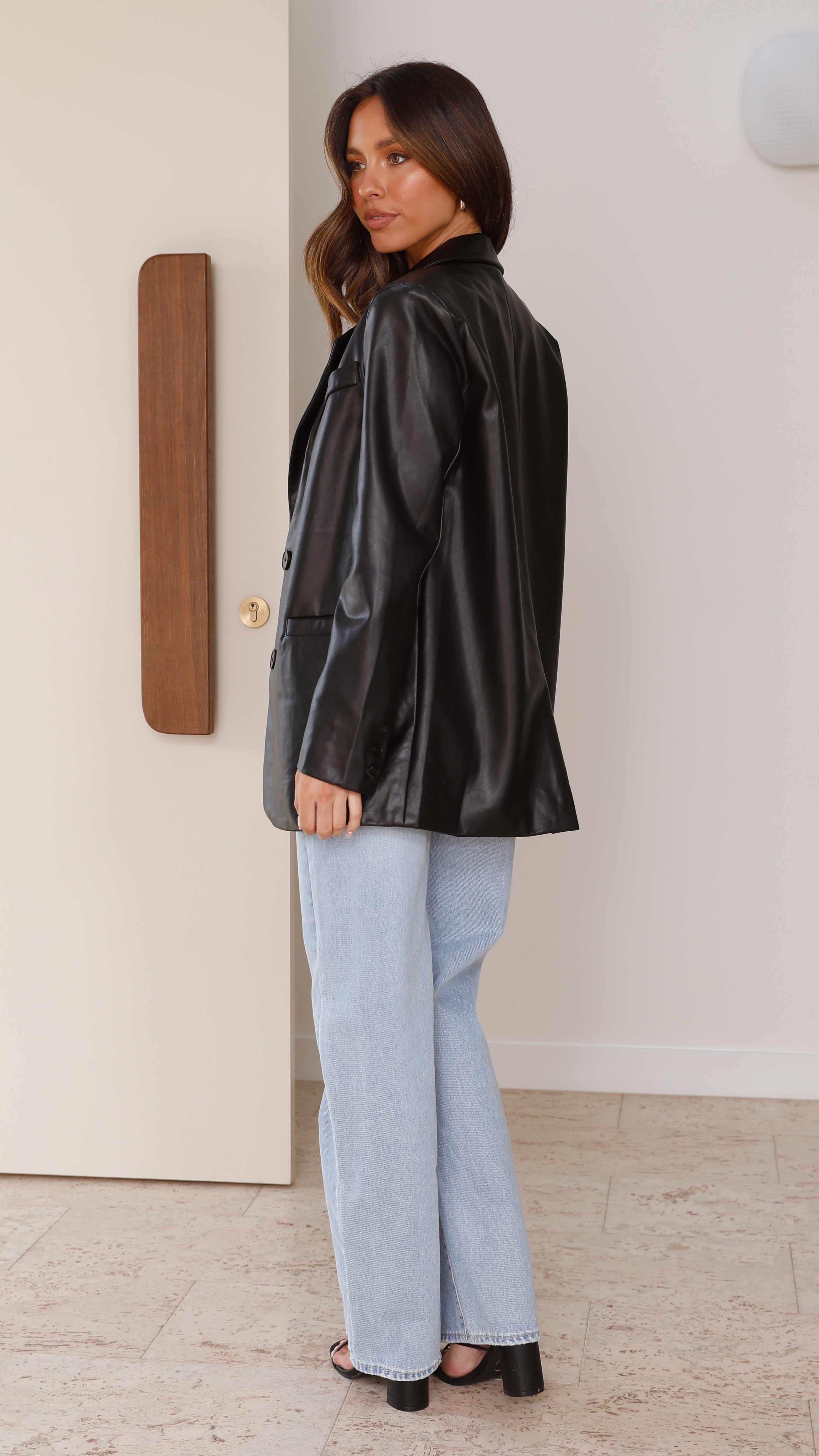 Belinda Leather Blazer - Black - Billy J